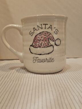Peppermint Pine White Ceramic Mug with Black Logo Santa Hat